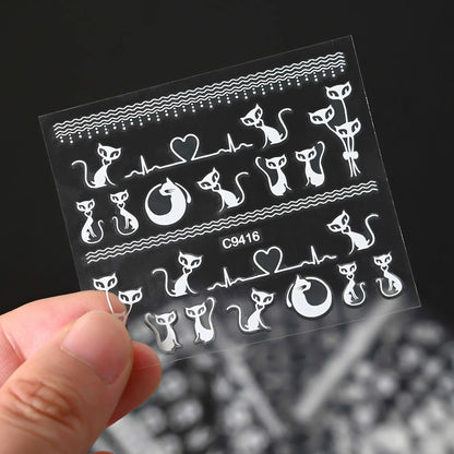 White Lace Nail Sticker 30pcs/Set Romantic Lace Cherry Love Nail Art Stickers For Wedding Bride Elegant Nail Decoration 6.3*5.3