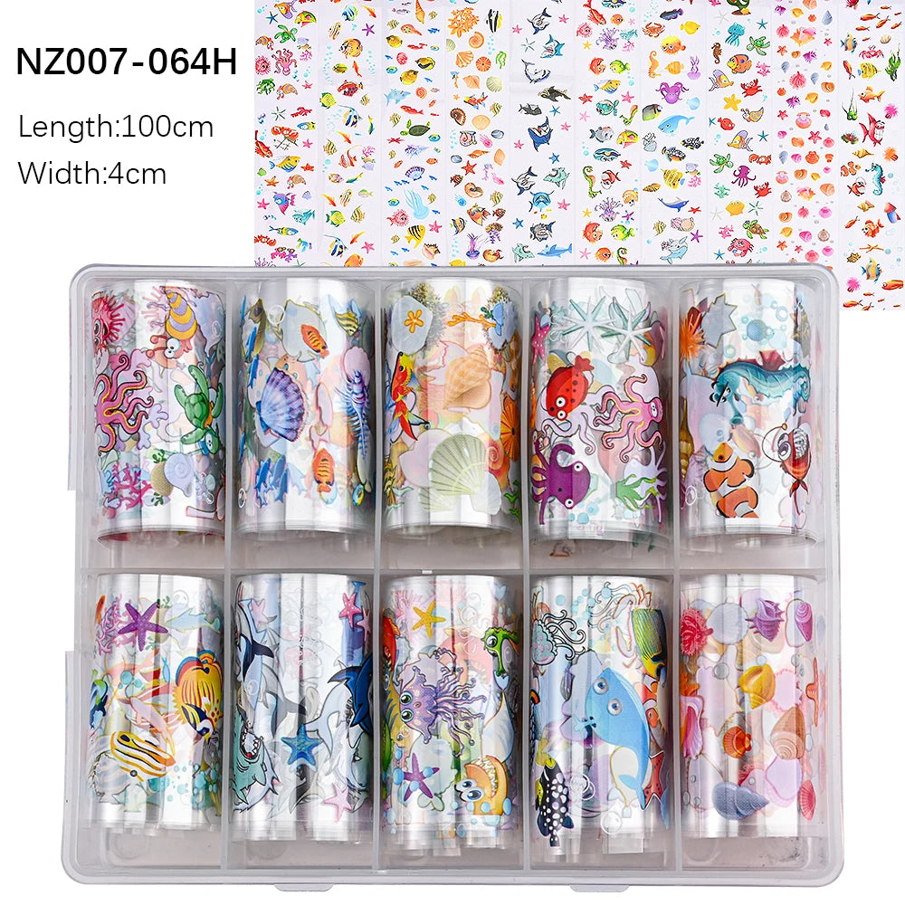 10Roll/Box Rose Flowers Designs Transfer Foil Sky Decals Transfer Foil Nails Sliders Holographic Flower Stickers Manicure Decor*