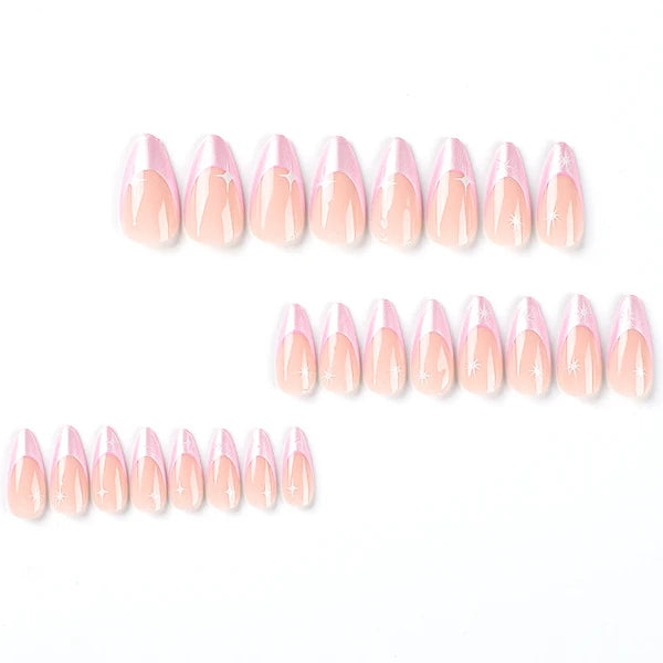 Rose Pink Glitter Almond Nails