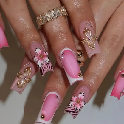 Leopard Cherry Rhinestone Press-On Nails