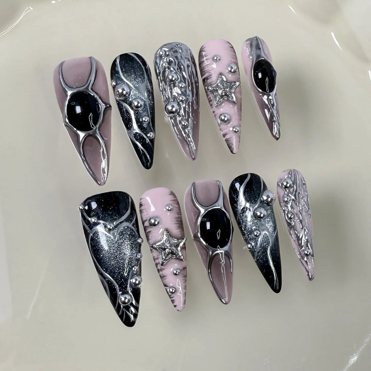 Blue Heart Stiletto Press-On Nails