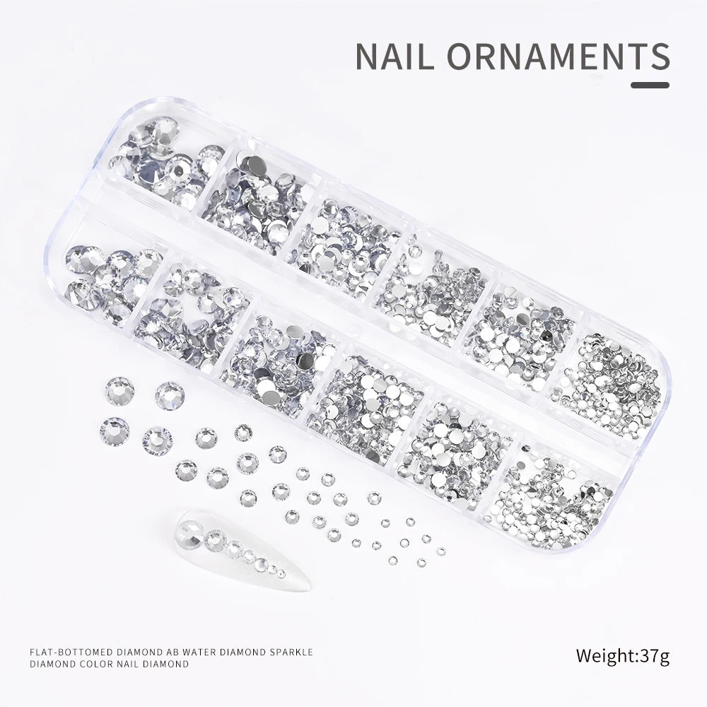 Crystal AB Rhinestone Nail Art Kit 12 Grid