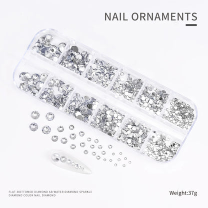 Crystal AB Rhinestone Nail Art Kit 12 Grid