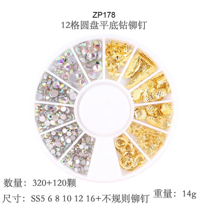 1Box Mixed Acrylic Gems Nail Rhinestones 3D Metal Alloy Nail Charms Flat Jewelry Decoration DIY Manicure Accessory DIY Stones*5H