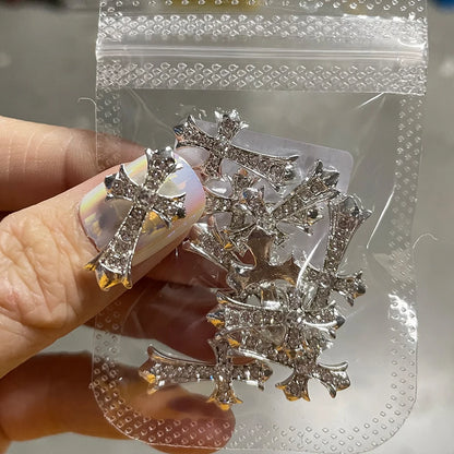 10Pcs Punk Cross With Rhinestones Nails Decoration Luxury Retro Gothic Designer Nail Charms Classic Cross nail parts Manicure*