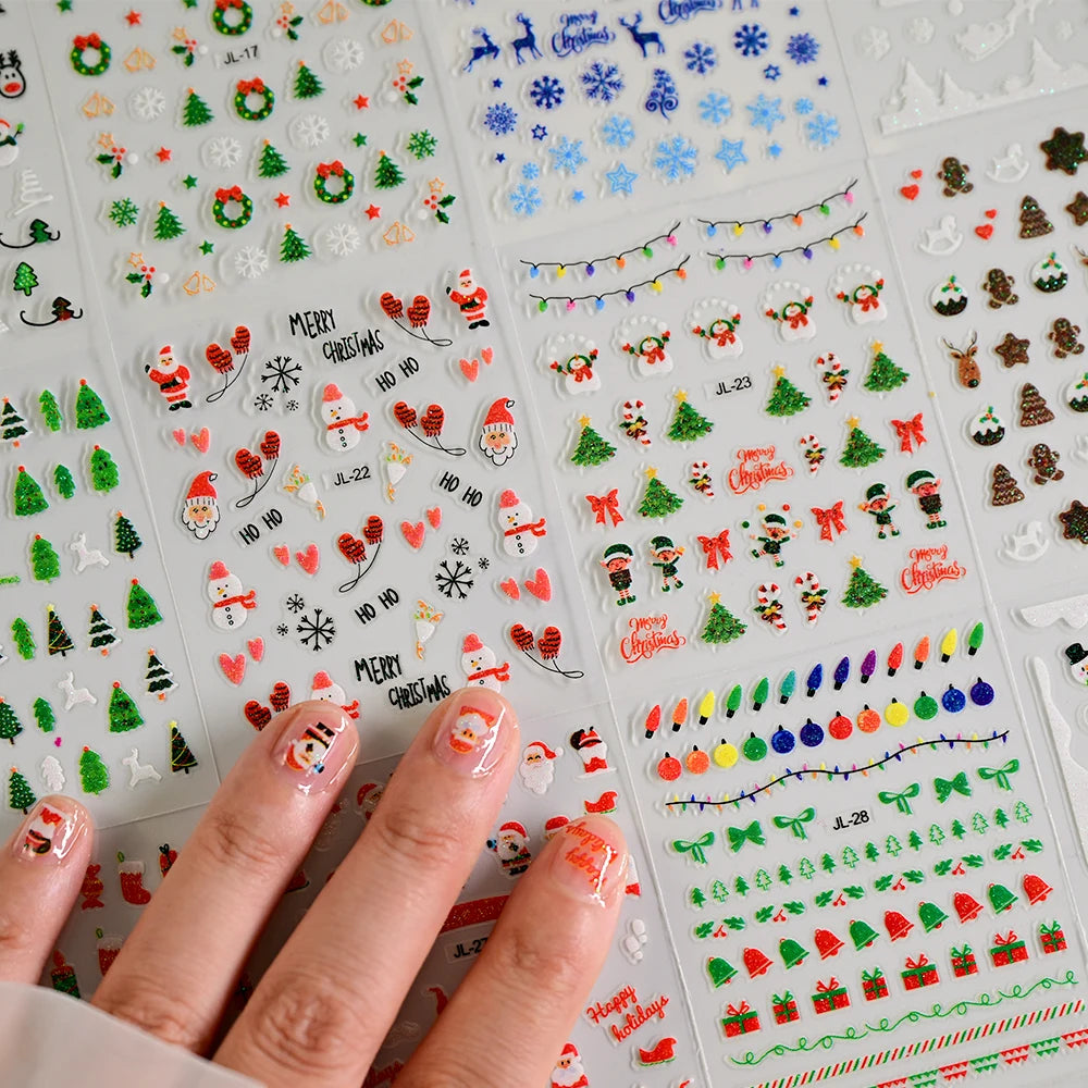 (30Pcs)Merry Christma Nail Sticker 3D Sliders Deer Santa Claus Decals New Year Nails Decor Stickers For DIY Manicure Accessories