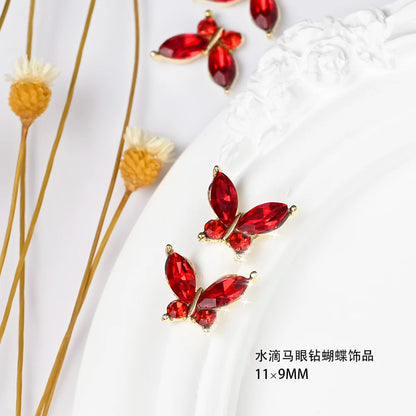 Pink Butterfly Zircon Nail Charms 10pc