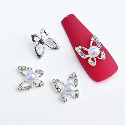 Pink Butterfly Zircon Nail Charms 10pc