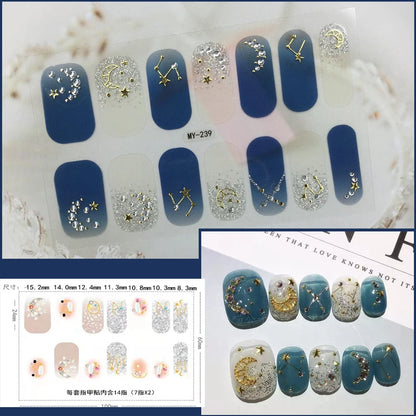 59 Style of Nail Stickers 1Sheet Rhinestones Fashion Nail Wraps Self Adhesive Manicure Decoracion DIY Full Cover Nail Sticker#5-