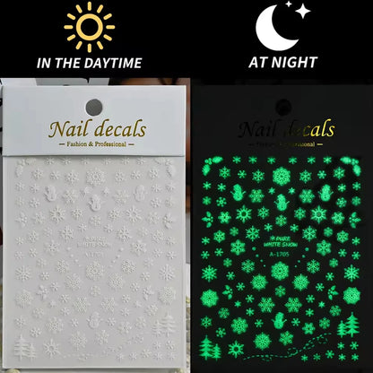 1pcs Luminous Light Bulbs Design Nail Art Stickers 3D Christmas Tree Snowflakes Noctilucent Lanterns Nail Decals DIY Winter Nail