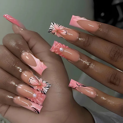 Leopard Cherry Rhinestone Press-On Nails