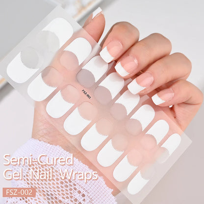 16Tips Semi-cured Gel Nail Stickers Red/Wine Red Nails Gel slider UV lamp Cured Extended Nails DIY Women Nails Decal Decor Gifts