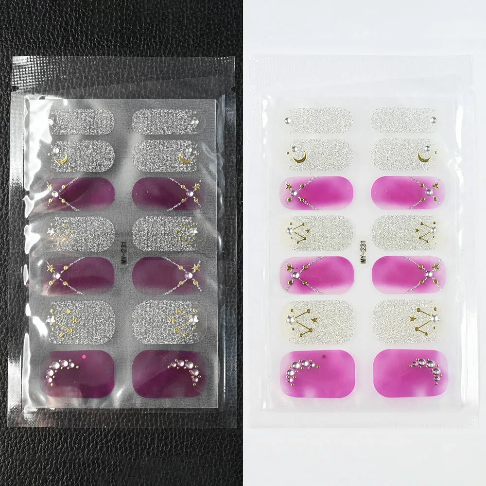 59 Style of Nail Stickers 1Sheet Rhinestones Fashion Nail Wraps Self Adhesive Manicure Decoracion DIY Full Cover Nail Sticker#5-