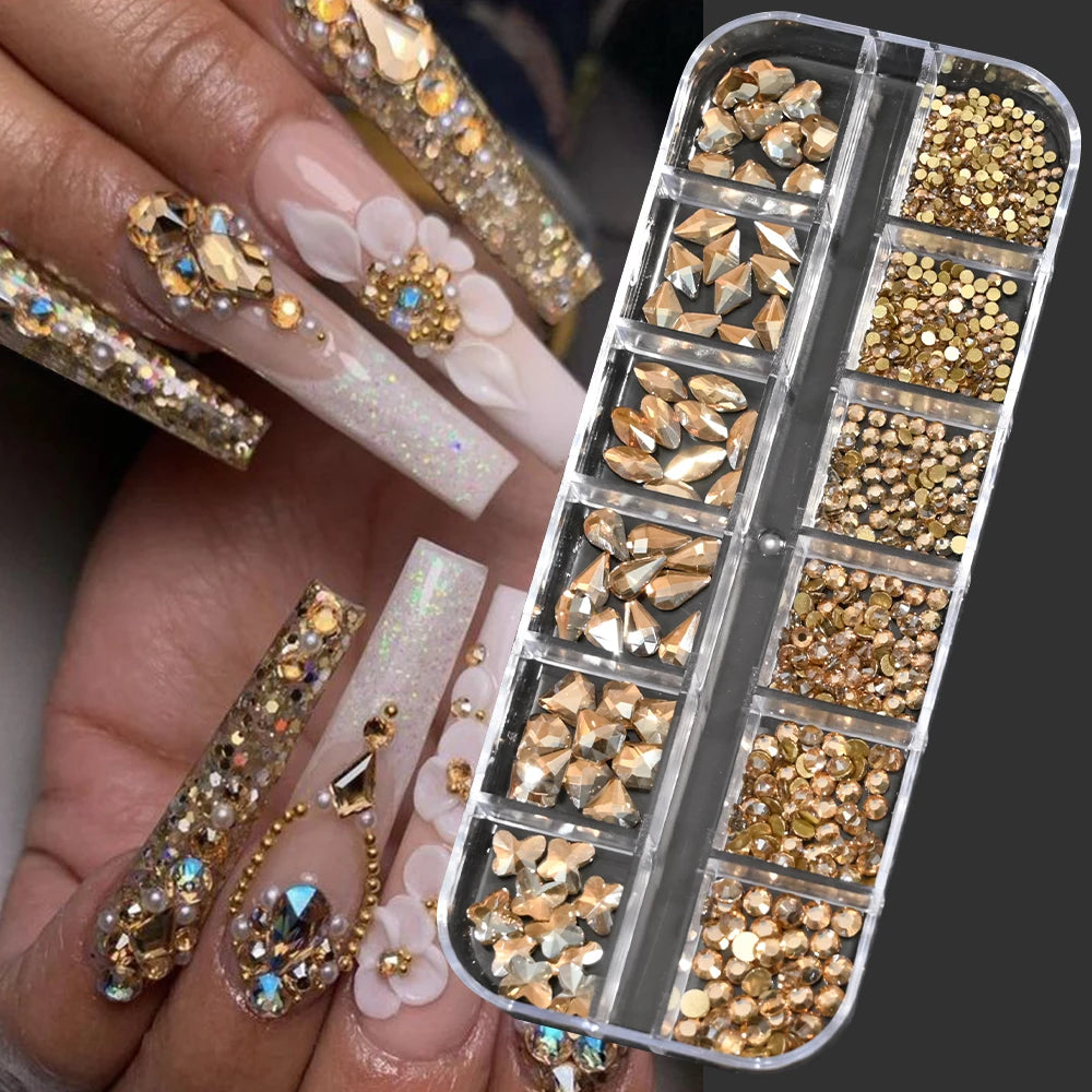 Crystal AB Rhinestone Nail Art Kit 12 Grid