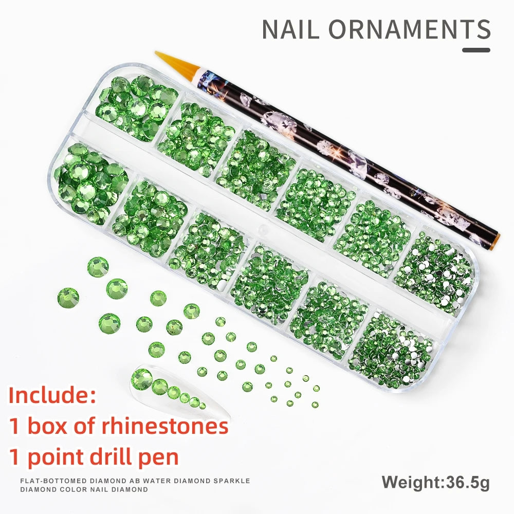 Crystal AB Rhinestone Nail Art Kit 12 Grid