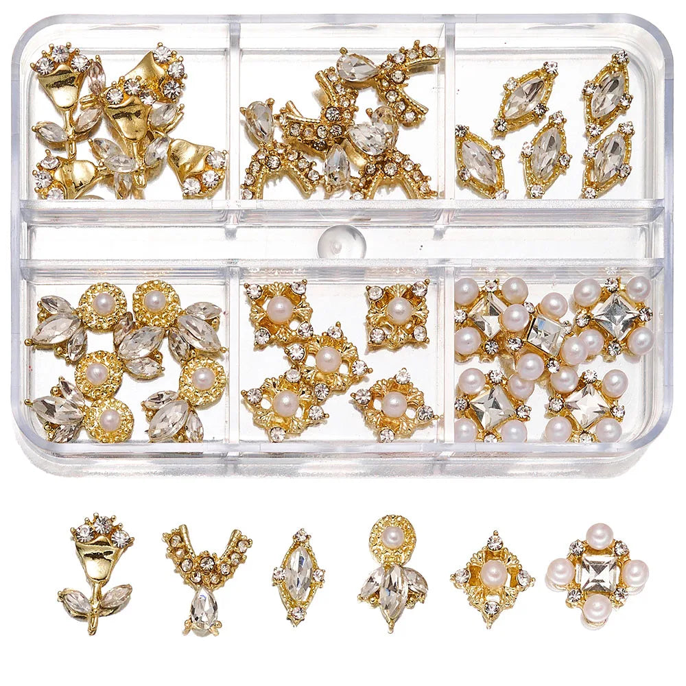 About 24Pcs/Box Mixed Designer Gems Nail Charms 10-15mm Luxury Parts Jewelry Y2K Planet Bow Hearts Rhinestones Nails Decoration*