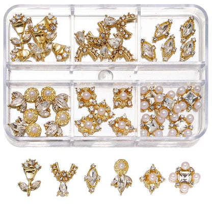 About 24Pcs/Box Mixed Designer Gems Nail Charms 10-15mm Luxury Parts Jewelry Y2K Planet Bow Hearts Rhinestones Nails Decoration*