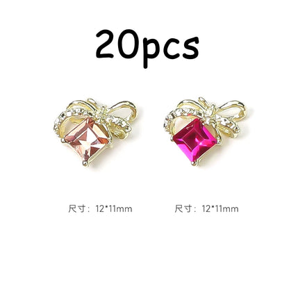 30/20/10PC Pink Ribbon Resin Bow Parts Nail Charms Mix-Style Bow Rhinestone Jewelry 8-12mm Y2K Accessory for DIY Manicure Decora
