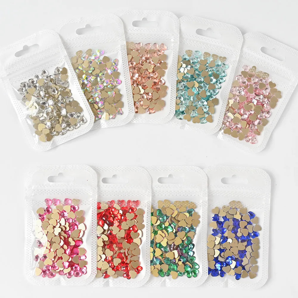 Mini Heart Glass Nail Rhinestones 100pc