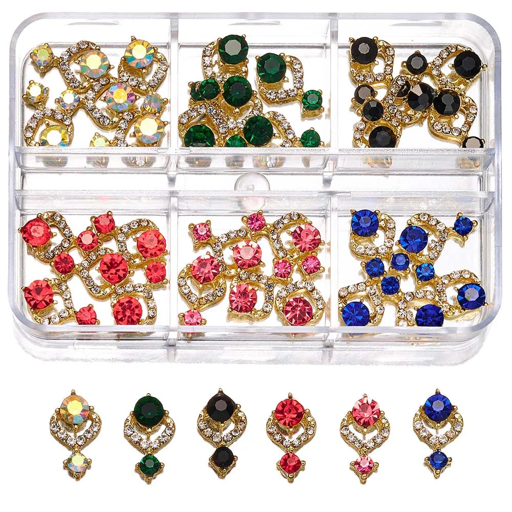 About 24Pcs/Box Mixed Designer Gems Nail Charms 10-15mm Luxury Parts Jewelry Y2K Planet Bow Hearts Rhinestones Nails Decoration*