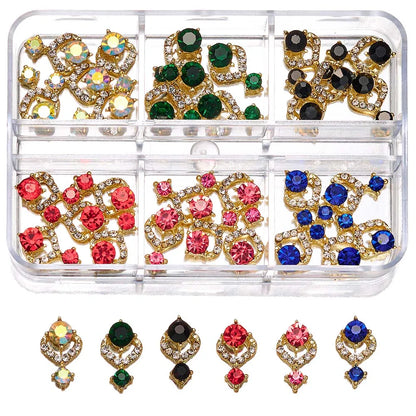 About 24Pcs/Box Mixed Designer Gems Nail Charms 10-15mm Luxury Parts Jewelry Y2K Planet Bow Hearts Rhinestones Nails Decoration*