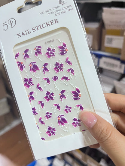 1pc 5D Embossed Flowers leaves Design Nail Art Stickers,Nails Art Decals Self Adhesive Nail Sticker Supplies for Women and Girls