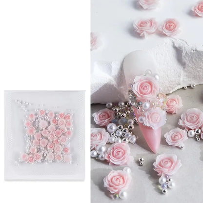Pink Rose Resin Flower Nail Charms 30pc