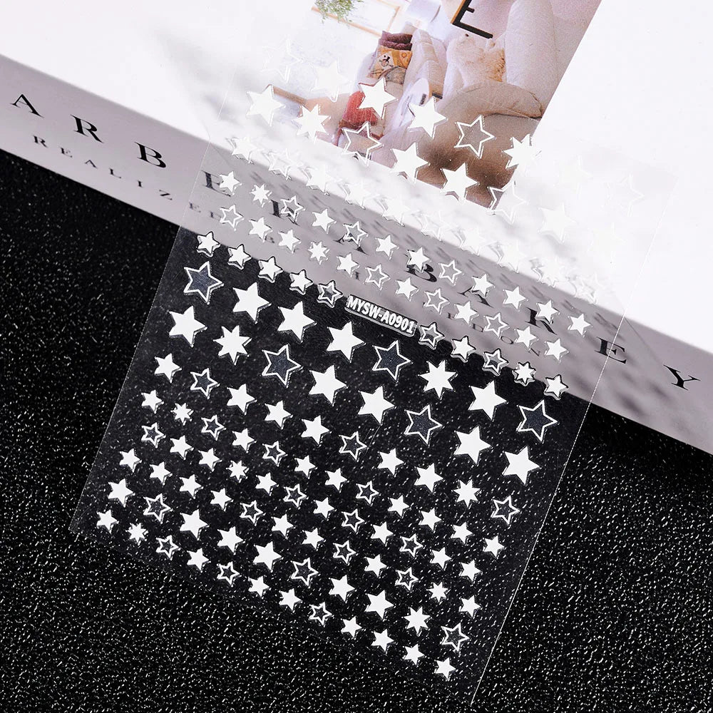 3D Laser Silver/Rose Gold Hollow Cross Star Nail Art Stickers Design Self-Adhesive Hollow Cross Star Nail/Body Art Decor Sticker