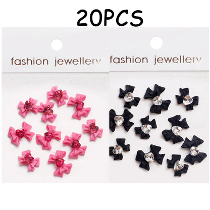 30/20/10PC Pink Ribbon Resin Bow Parts Nail Charms Mix-Style Bow Rhinestone Jewelry 8-12mm Y2K Accessory for DIY Manicure Decora