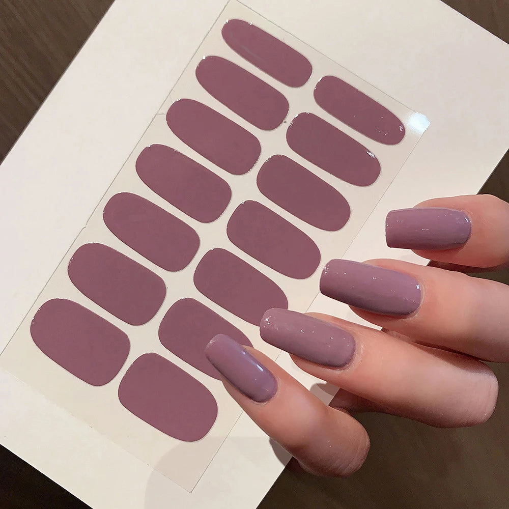 16Tips Semi-cured Gel Nail Stickers Red/Wine Red Nails Gel slider UV lamp Cured Extended Nails DIY Women Nails Decal Decor Gifts