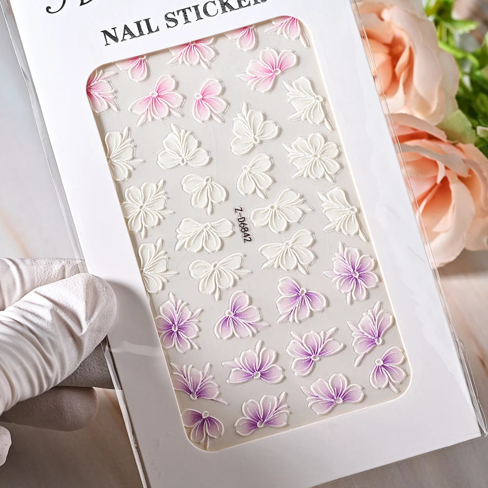 1pc 5D Embossed Flowers leaves Design Nail Art Stickers,Nails Art Decals Self Adhesive Nail Sticker Supplies for Women and Girls