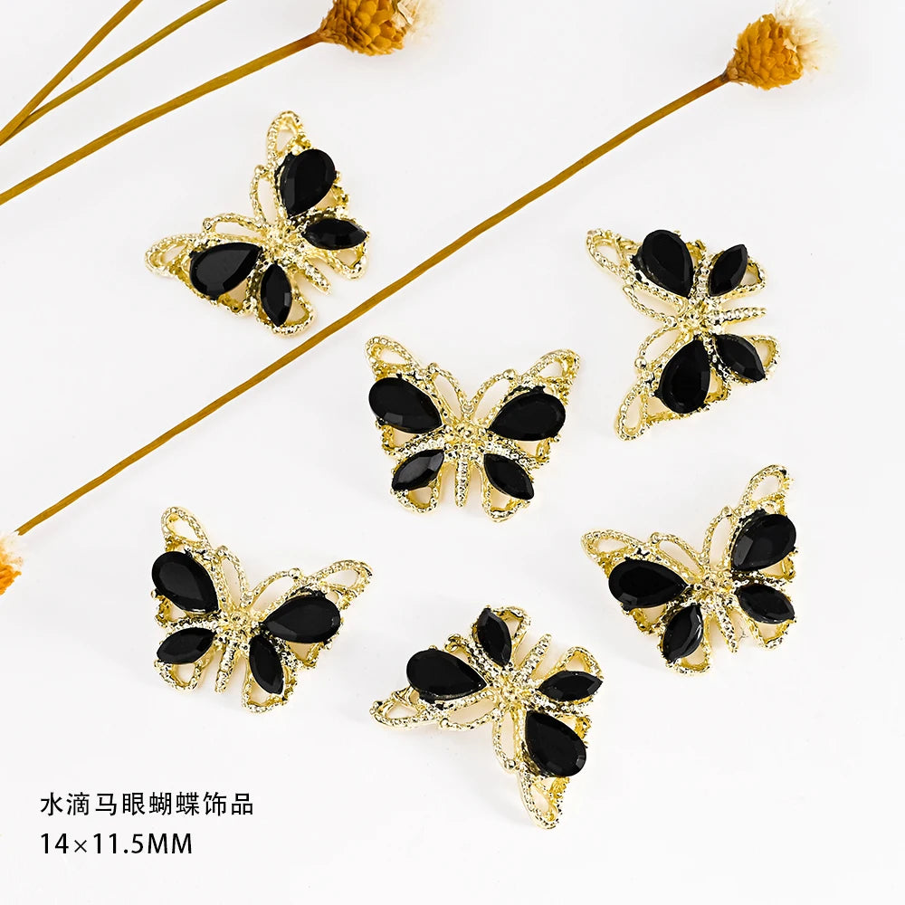 Pink Butterfly Zircon Nail Charms 10pc
