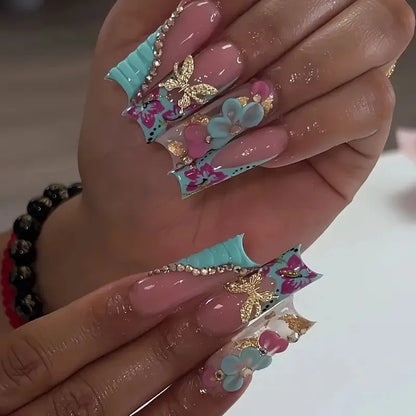 Leopard Cherry Rhinestone Press-On Nails