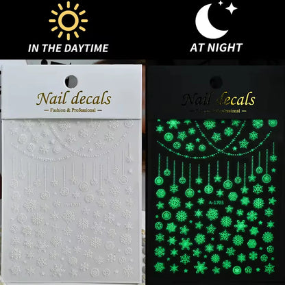 1pcs Luminous Light Bulbs Design Nail Art Stickers 3D Christmas Tree Snowflakes Noctilucent Lanterns Nail Decals DIY Winter Nail