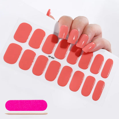 16Tips Semi-cured Gel Nail Stickers Red/Wine Red Nails Gel slider UV lamp Cured Extended Nails DIY Women Nails Decal Decor Gifts