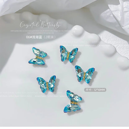 Pink Butterfly Zircon Nail Charms 10pc