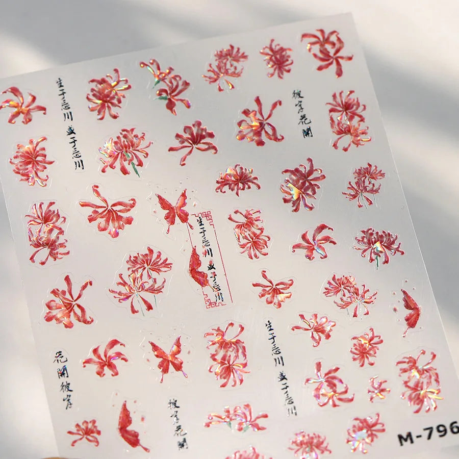Colorful Floral Nail Art Sticker Summer Garden Motifs Juicy Flower Petals Dimensional Botanical Patterns Adhesive Manicure Decal