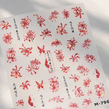 Colorful Floral Nail Art Sticker Summer Garden Motifs Juicy Flower Petals Dimensional Botanical Patterns Adhesive Manicure Decal
