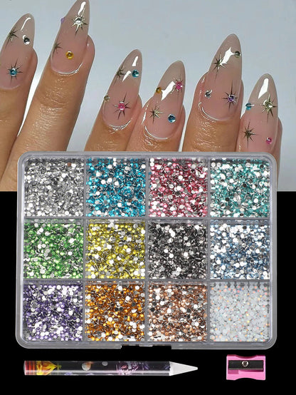 AB Color Diamond Nail Charms 12 Color Set