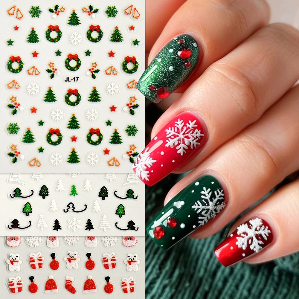 (30Pcs)Merry Christma Nail Sticker 3D Sliders Deer Santa Claus Decals New Year Nails Decor Stickers For DIY Manicure Accessories