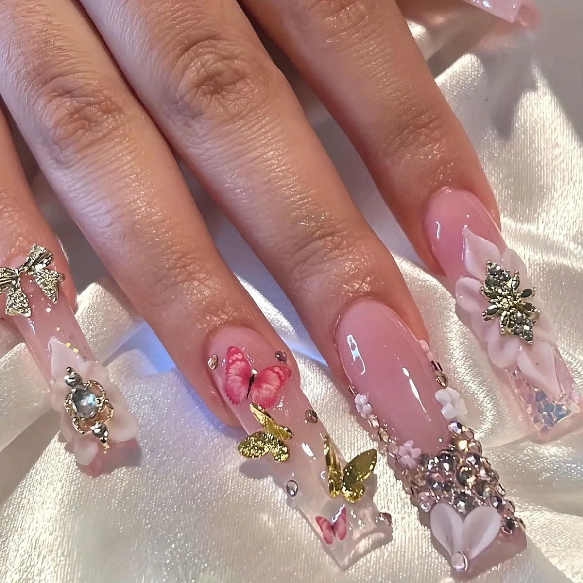 Leopard Cherry Rhinestone Press-On Nails