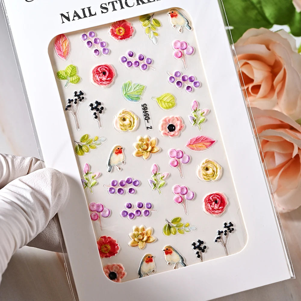 5D Sea Nail Art Stickers Embossed Self-Adhesive Ocean Beach Style Nail Slider Kawaii Starfish/Shell/Coral Reef Decor Nail Decals
