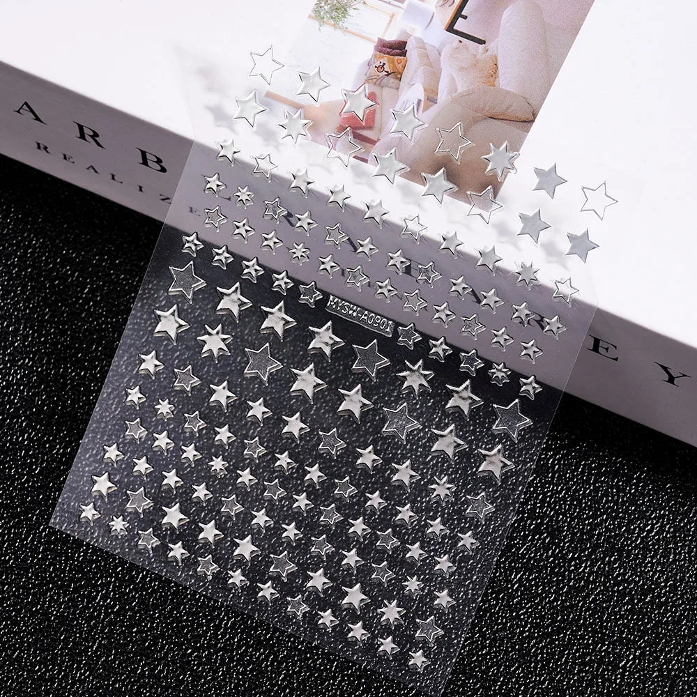 3D Laser Silver/Rose Gold Hollow Cross Star Nail Art Stickers Design Self-Adhesive Hollow Cross Star Nail/Body Art Decor Sticker