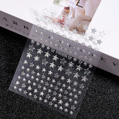 3D Laser Silver/Rose Gold Hollow Cross Star Nail Art Stickers Design Self-Adhesive Hollow Cross Star Nail/Body Art Decor Sticker