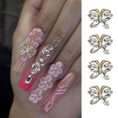 Pink Butterfly Zircon Nail Charms 10pc
