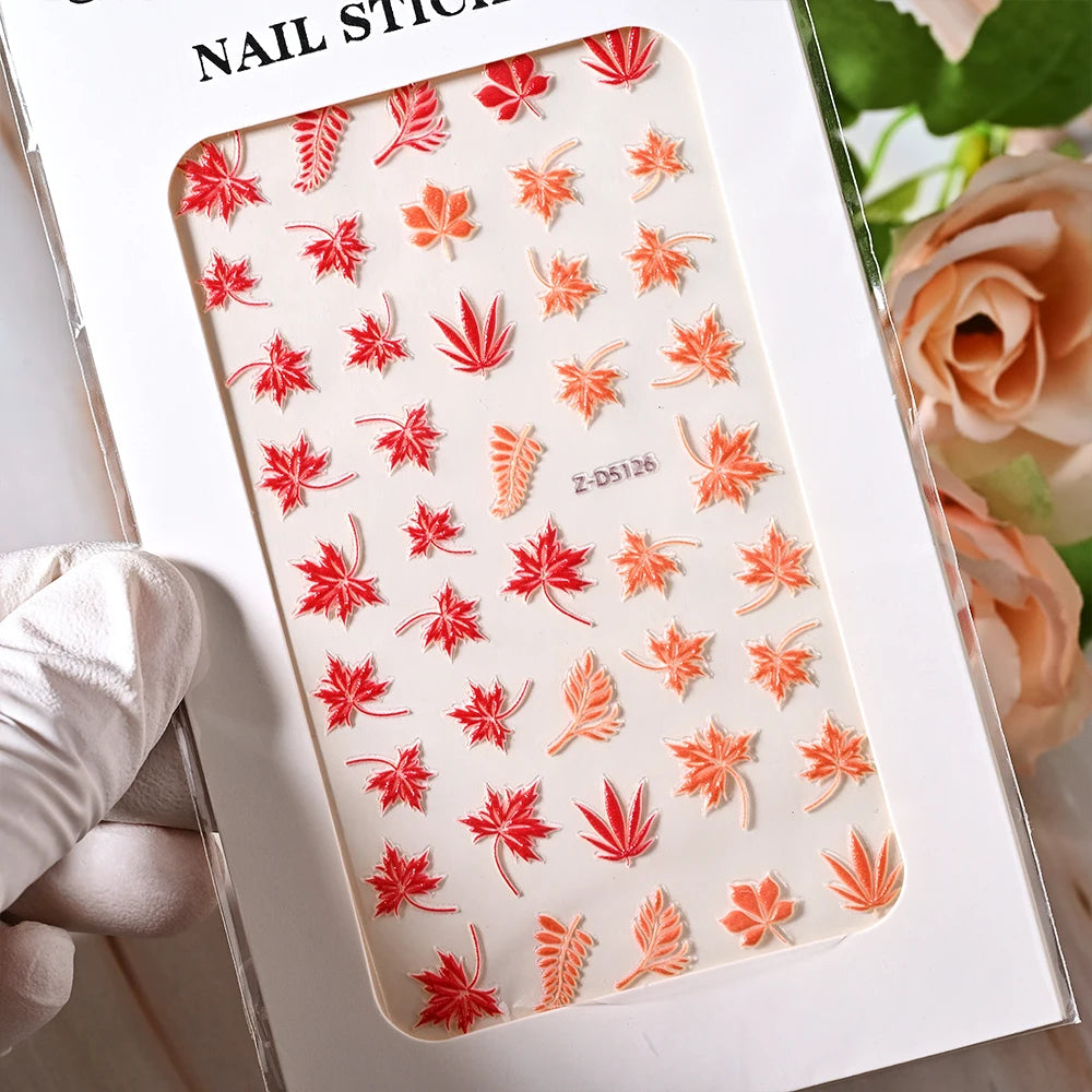 5D Sea Nail Art Stickers Embossed Self-Adhesive Ocean Beach Style Nail Slider Kawaii Starfish/Shell/Coral Reef Decor Nail Decals