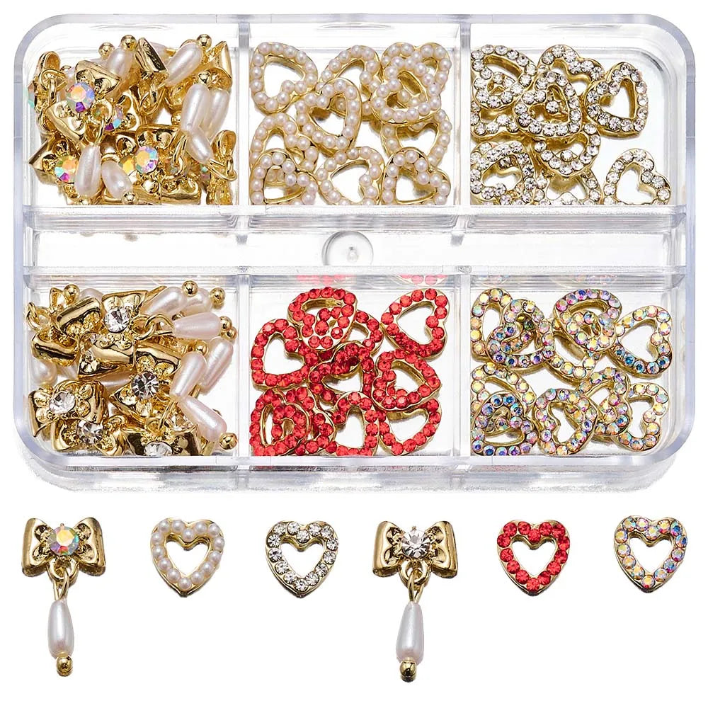 About 24Pcs/Box Mixed Designer Gems Nail Charms 10-15mm Luxury Parts Jewelry Y2K Planet Bow Hearts Rhinestones Nails Decoration*