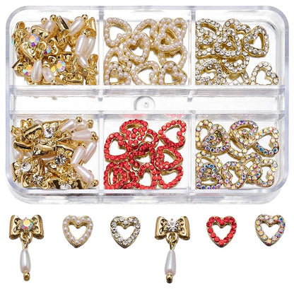 About 24Pcs/Box Mixed Designer Gems Nail Charms 10-15mm Luxury Parts Jewelry Y2K Planet Bow Hearts Rhinestones Nails Decoration*