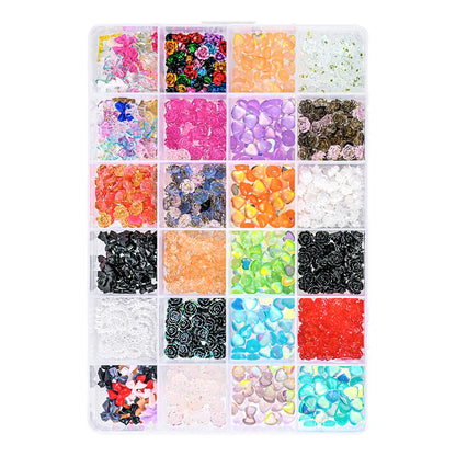 About 24Pcs/Box Mixed Designer Gems Nail Charms 10-15mm Luxury Parts Jewelry Y2K Planet Bow Hearts Rhinestones Nails Decoration*