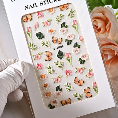 5D Sea Nail Art Stickers Embossed Self-Adhesive Ocean Beach Style Nail Slider Kawaii Starfish/Shell/Coral Reef Decor Nail Decals